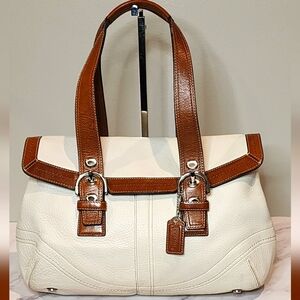 Coach Hampton White and Brown Leather Satchel Bag